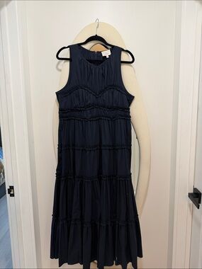 cinq a sept Navy Tiered Midi Dress